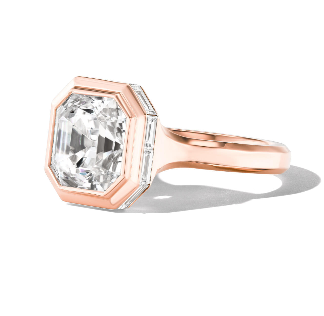 SHIELD BEZEL SET ASSCHER CUT DIAMOND ENGAGEMENT RING IN 18K ROSE GOLD