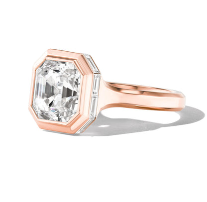 bezel-set-Asscher-cut-diamond-ring-rose-gold