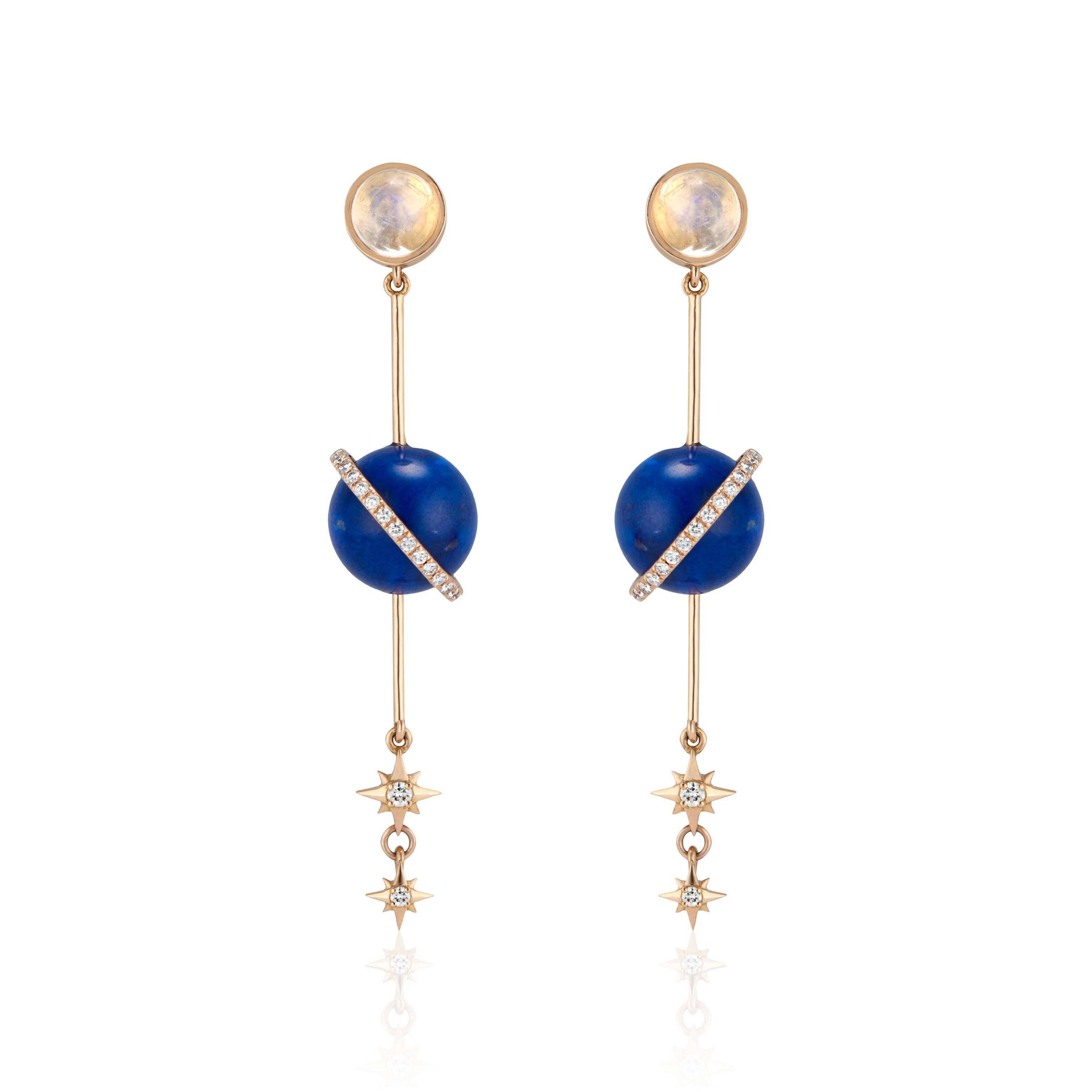 lapis planetary earrings
