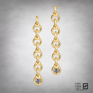 twisted infinity ball and chain link earrings in 18 karat gold with diamonds