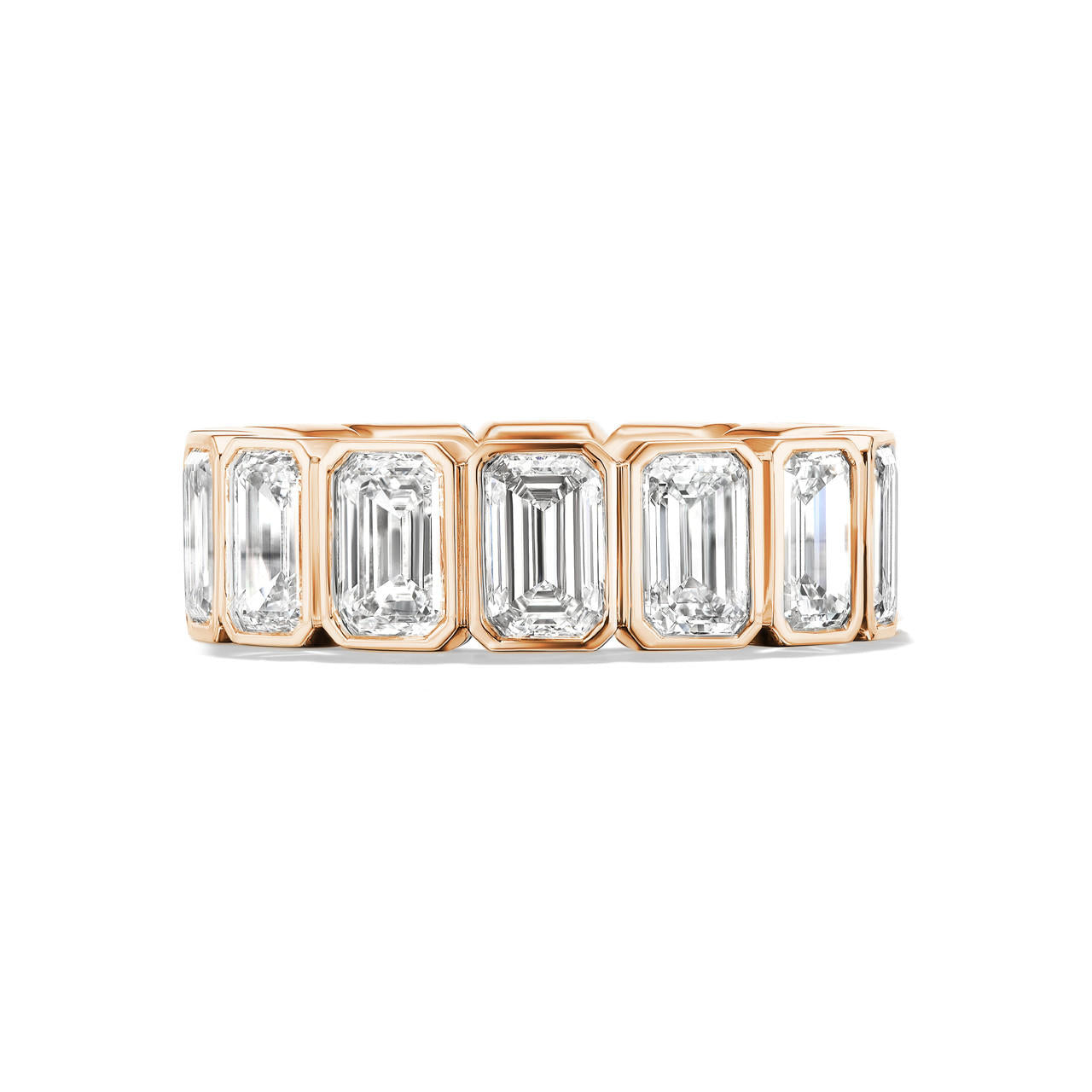 Bezel-set-emerald-cut-diamond-eternity-band-rose gold