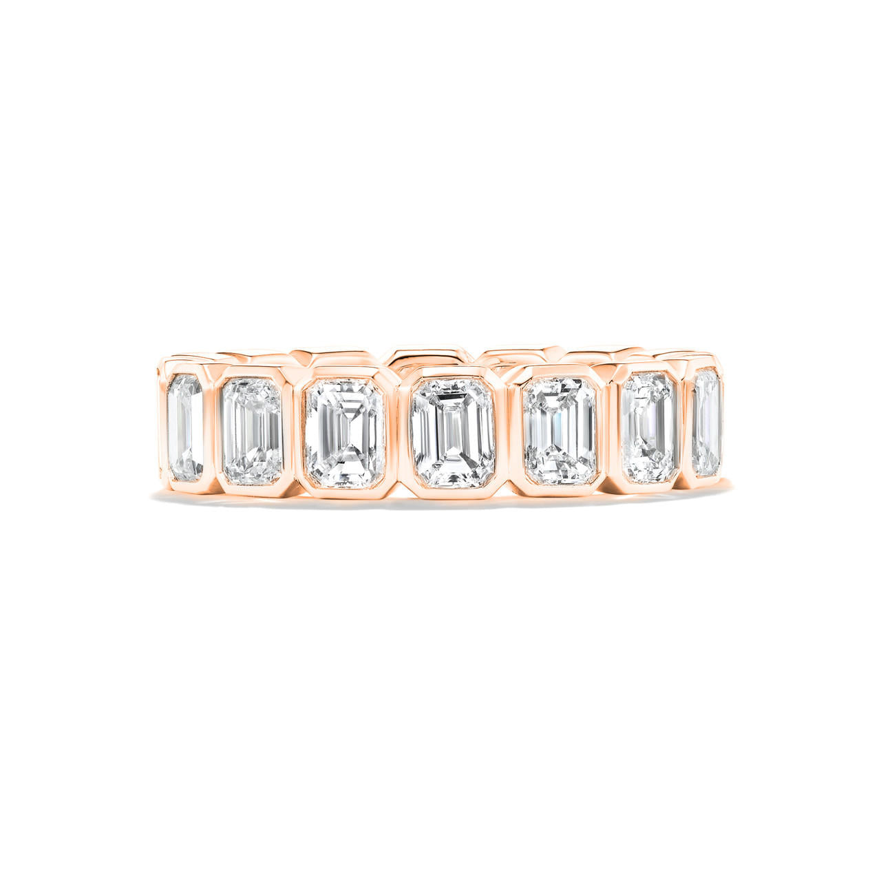 signature comfort fit bezel set emerald cut eternity band