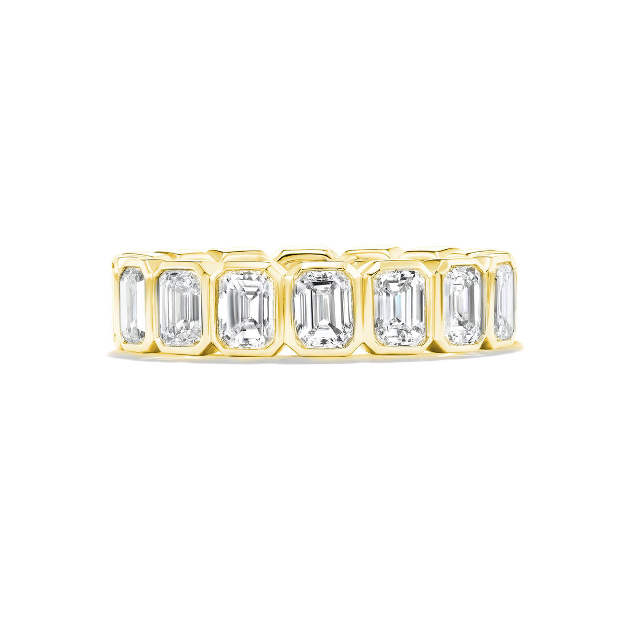 signature comfort fit bezel set emerald cut eternity band