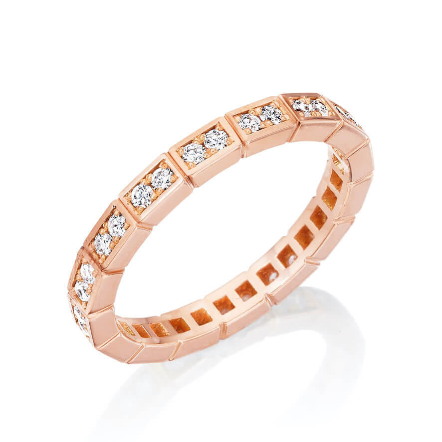 brick by brick wedding band with round diamonds in 18k gold or platinum ; pave diamond band