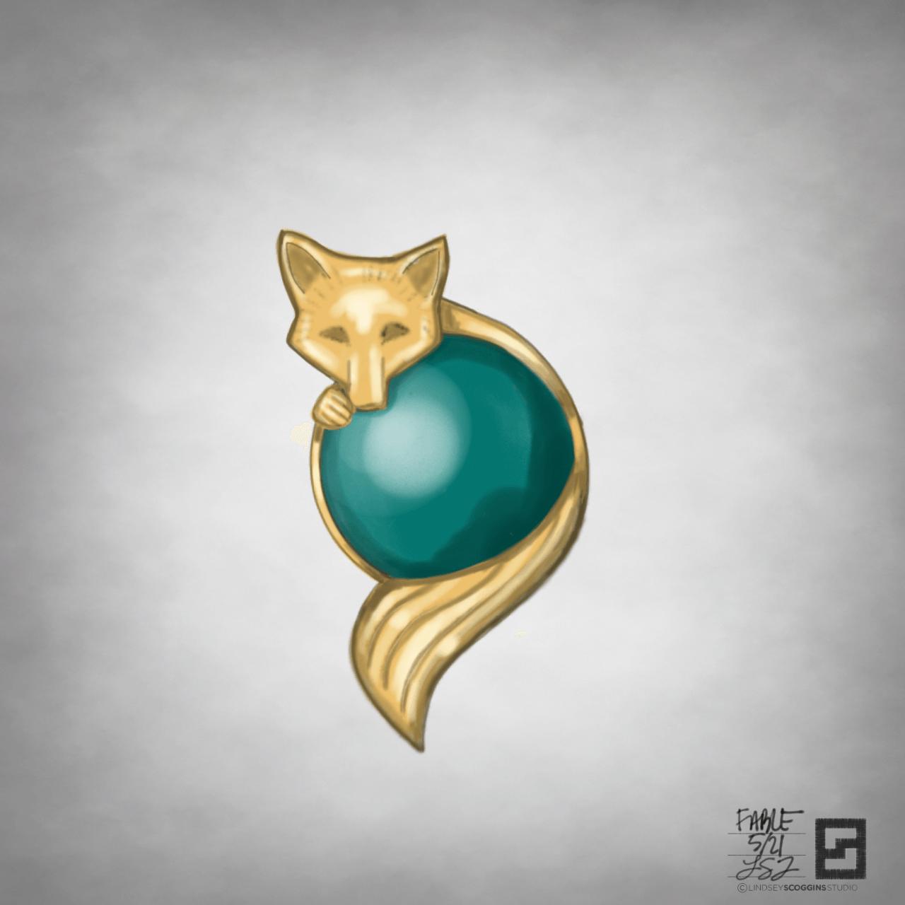 fox pendant necklace with cabochon gemstone