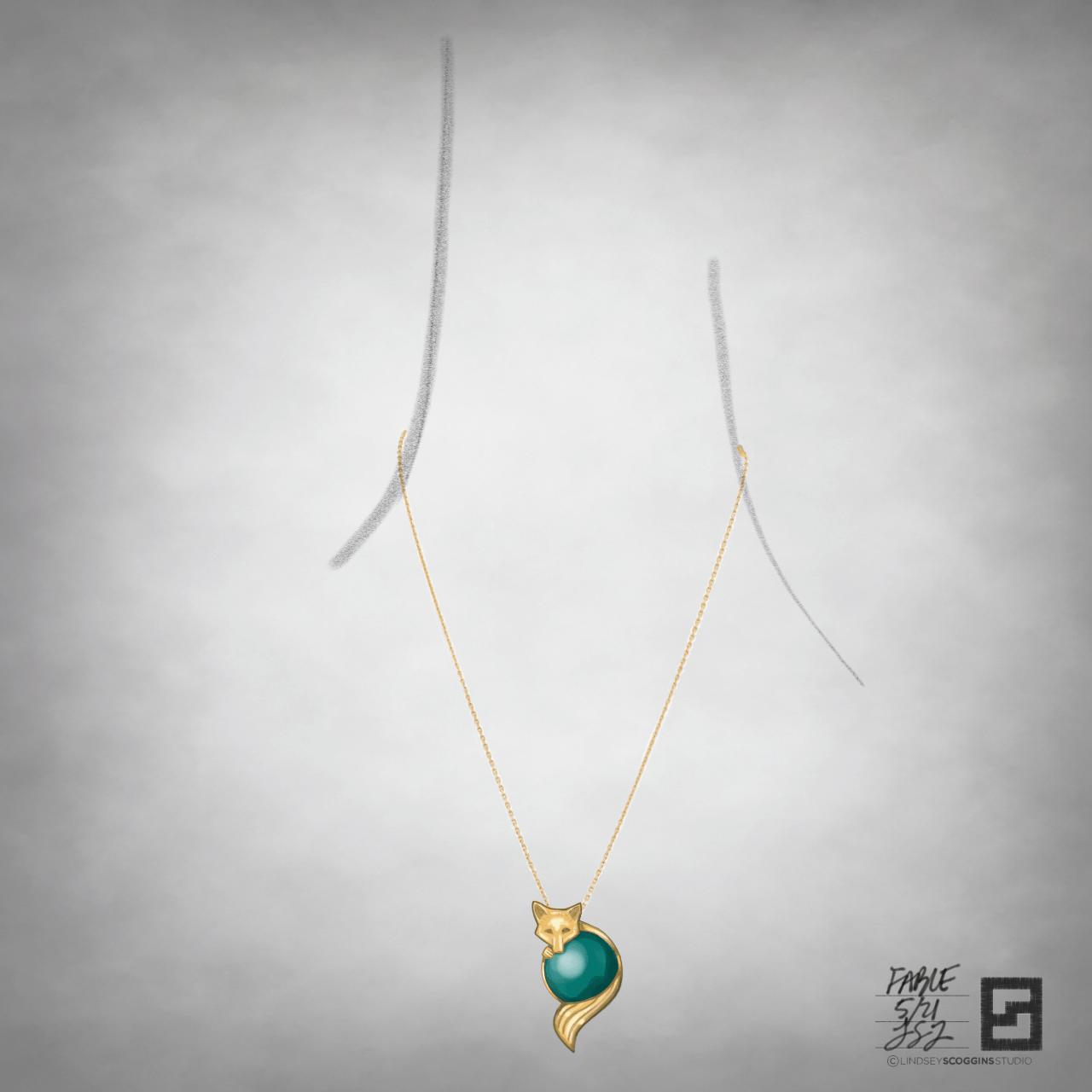 fox pendant necklace with cabochon gemstone