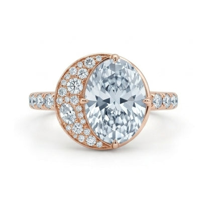 OVAL DIAMOND CRESCENT MOON RING