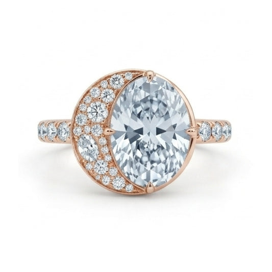 OVAL DIAMOND CRESCENT MOON RING