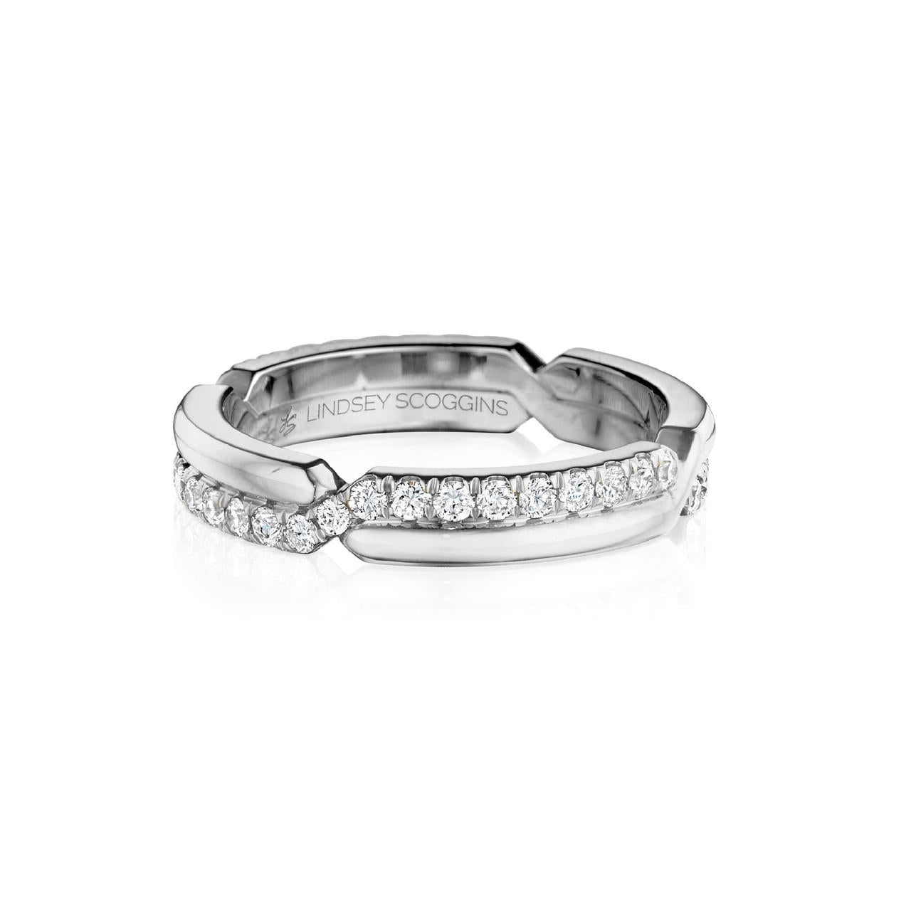 unique diamond half pave wedding band in platinum