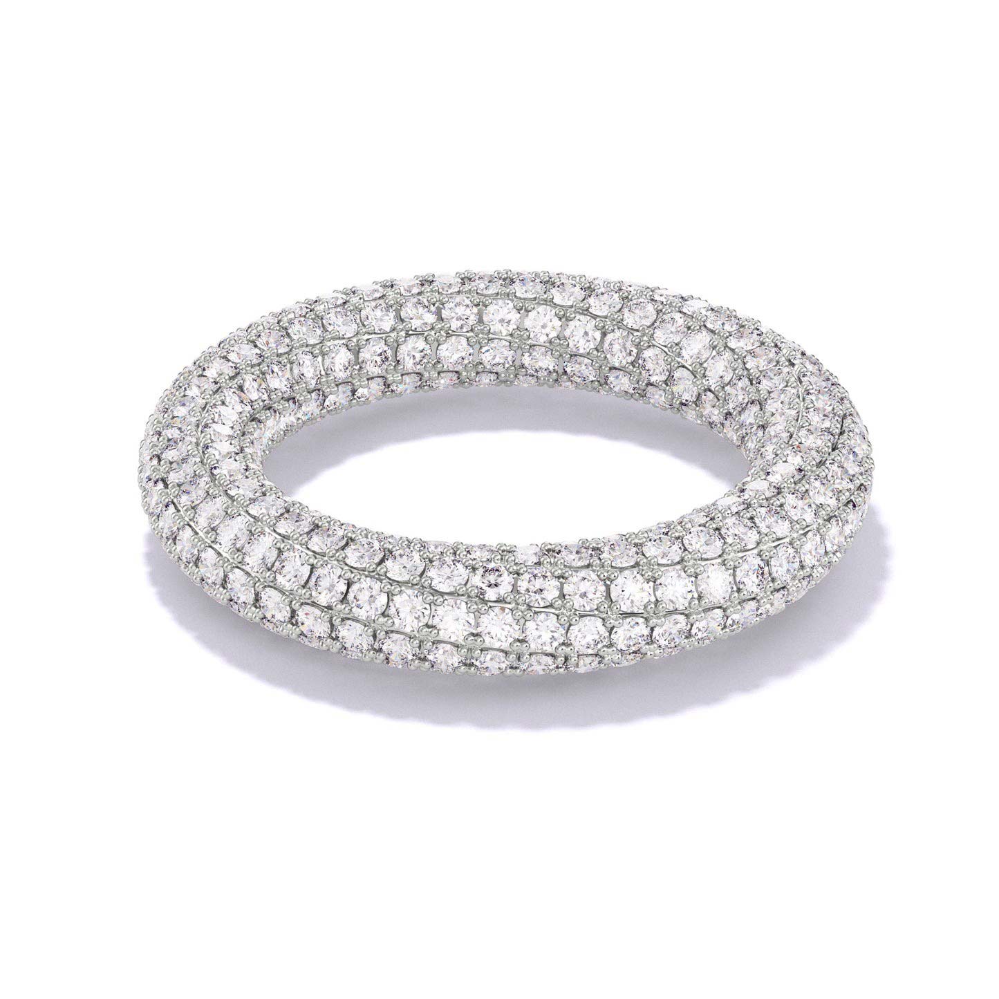 twisted diamond eternity band with 2 rows of entwined pave diamonds in platinum