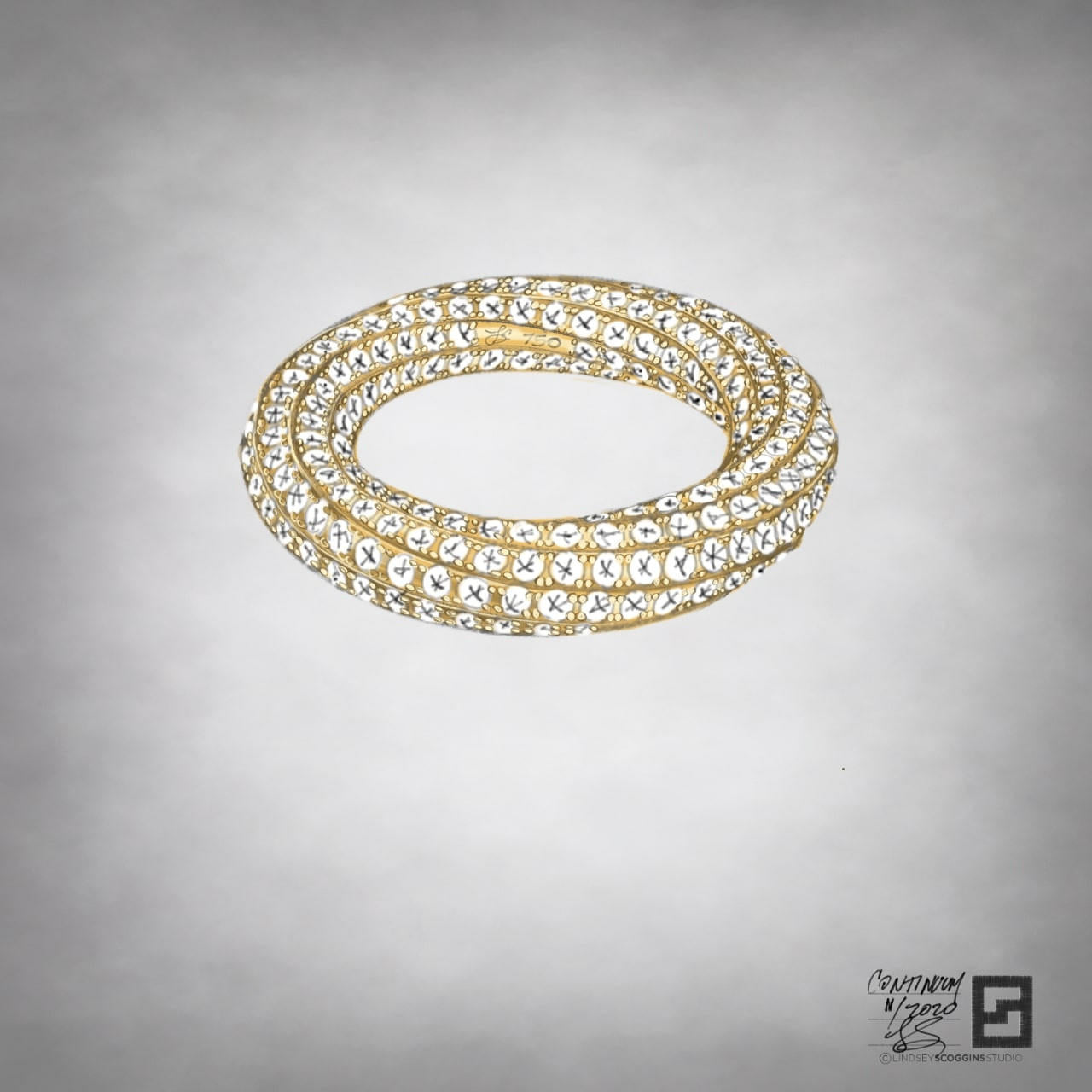 inside out eternity band with 2 rows of entwined pave diamonds in 18 karat gold or platinum