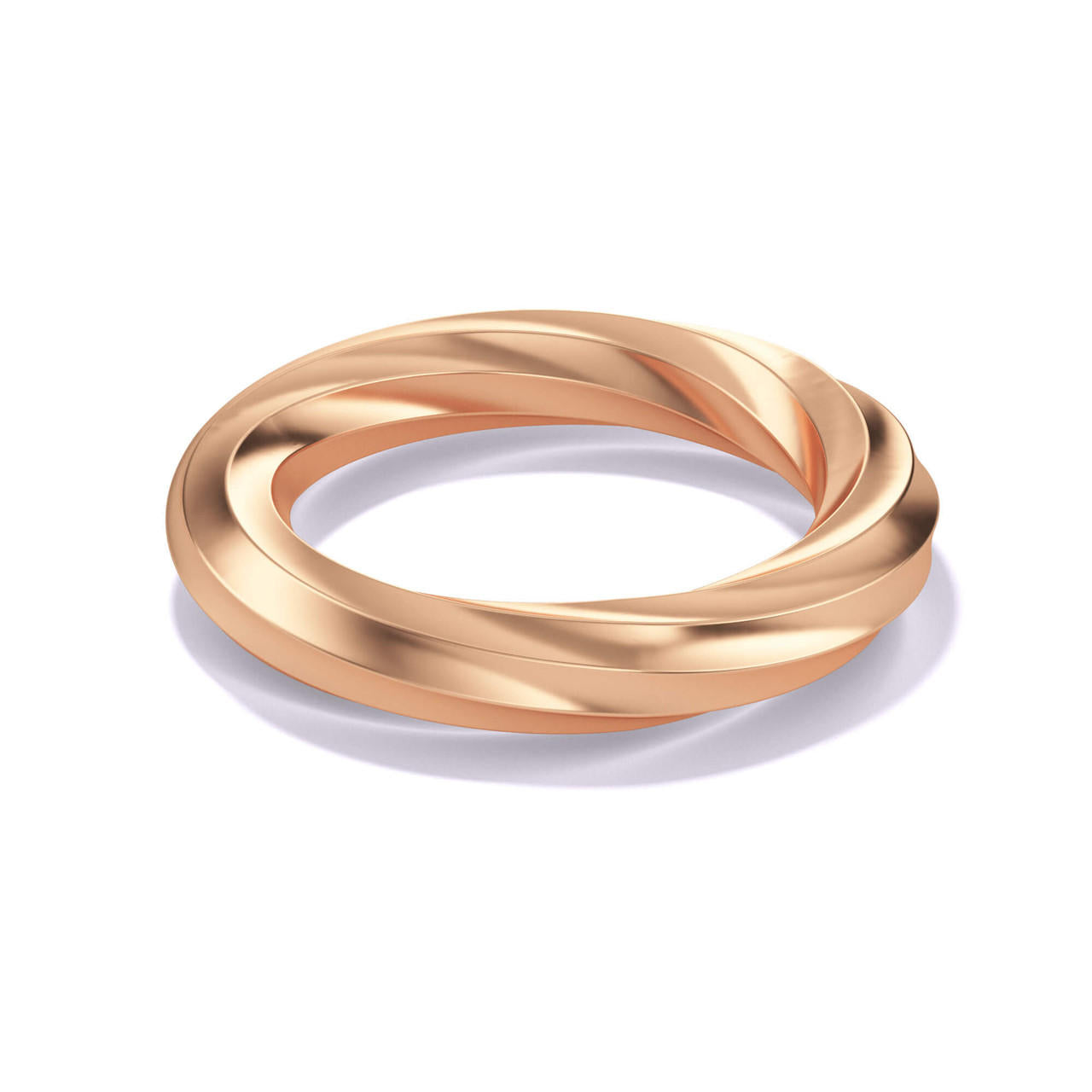 uniquely engineered twisted eternity band in high polished 18 karat rose gold