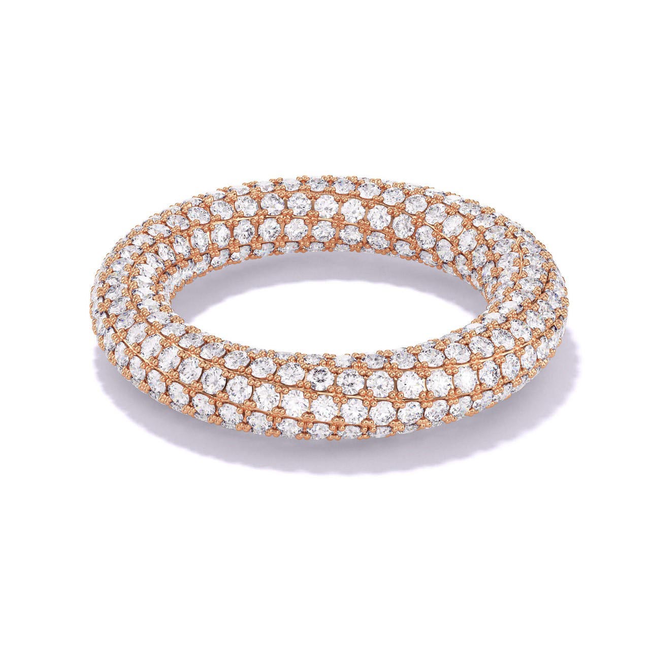 twisted diamond eternity band with 2 rows of entwined pave diamonds in yellow gold
