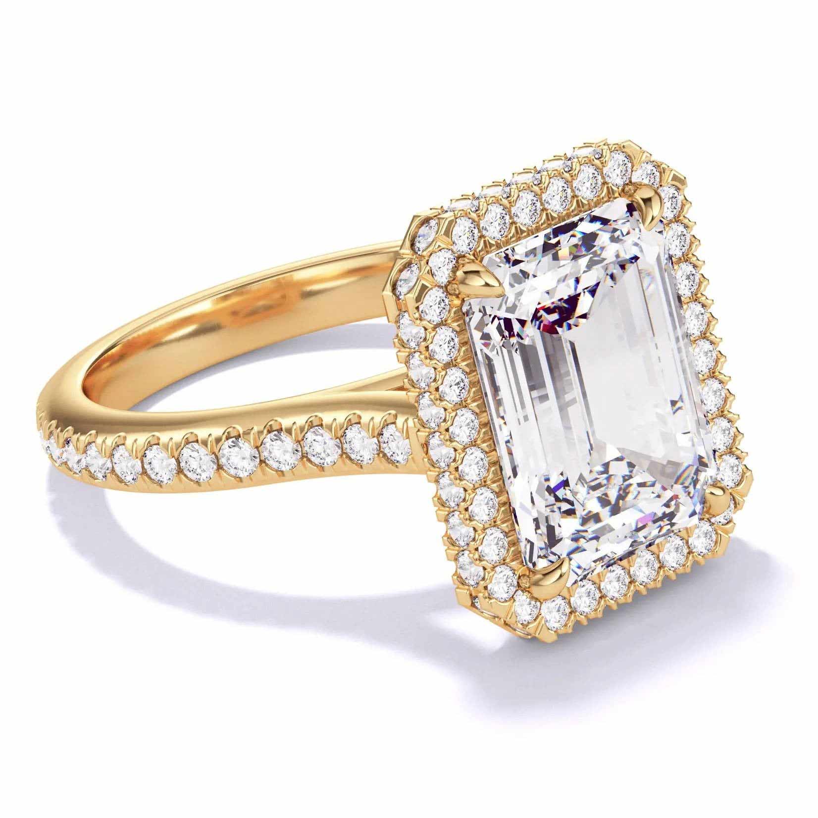 emerald cut halo diamond engagement ring