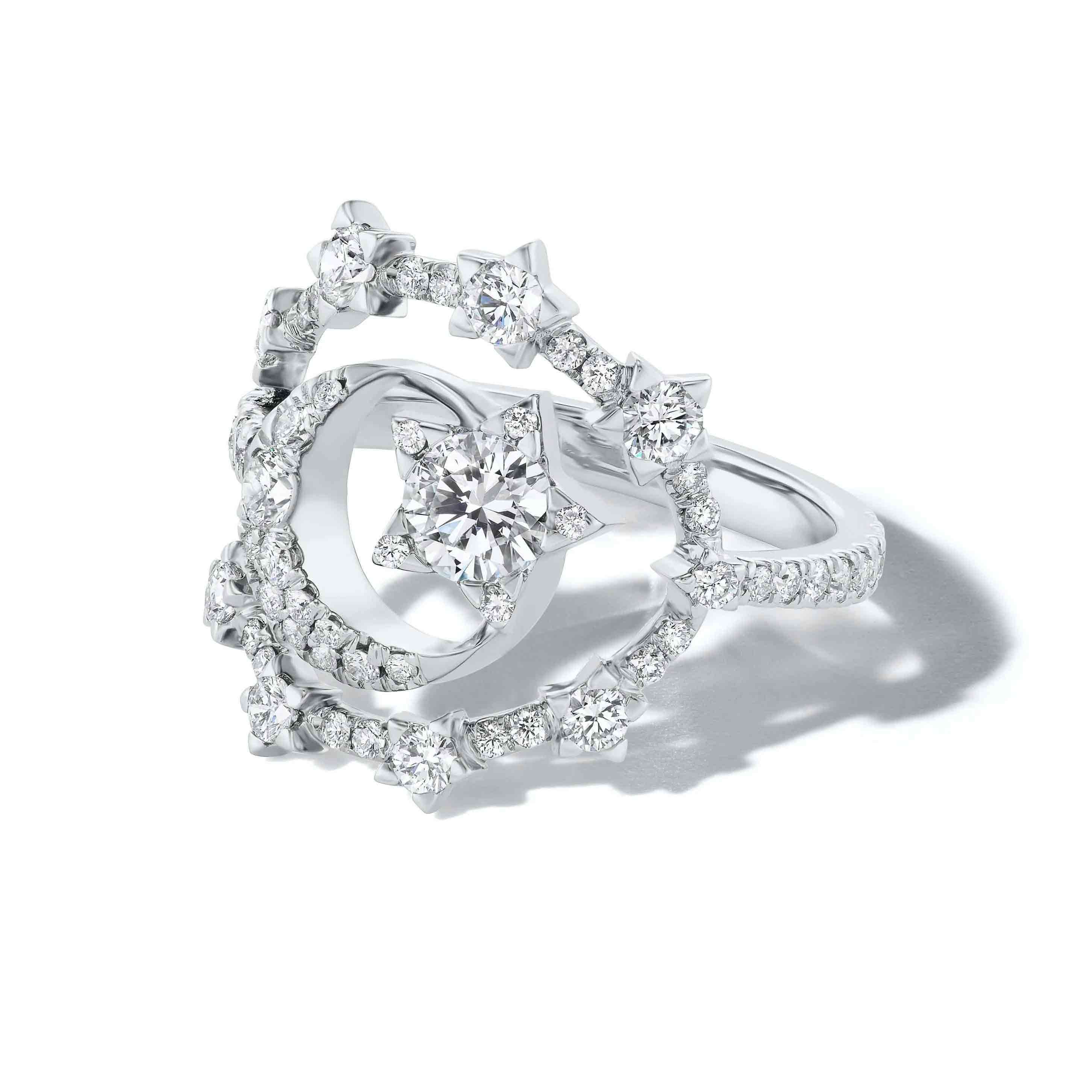 diamond moon and star ring
