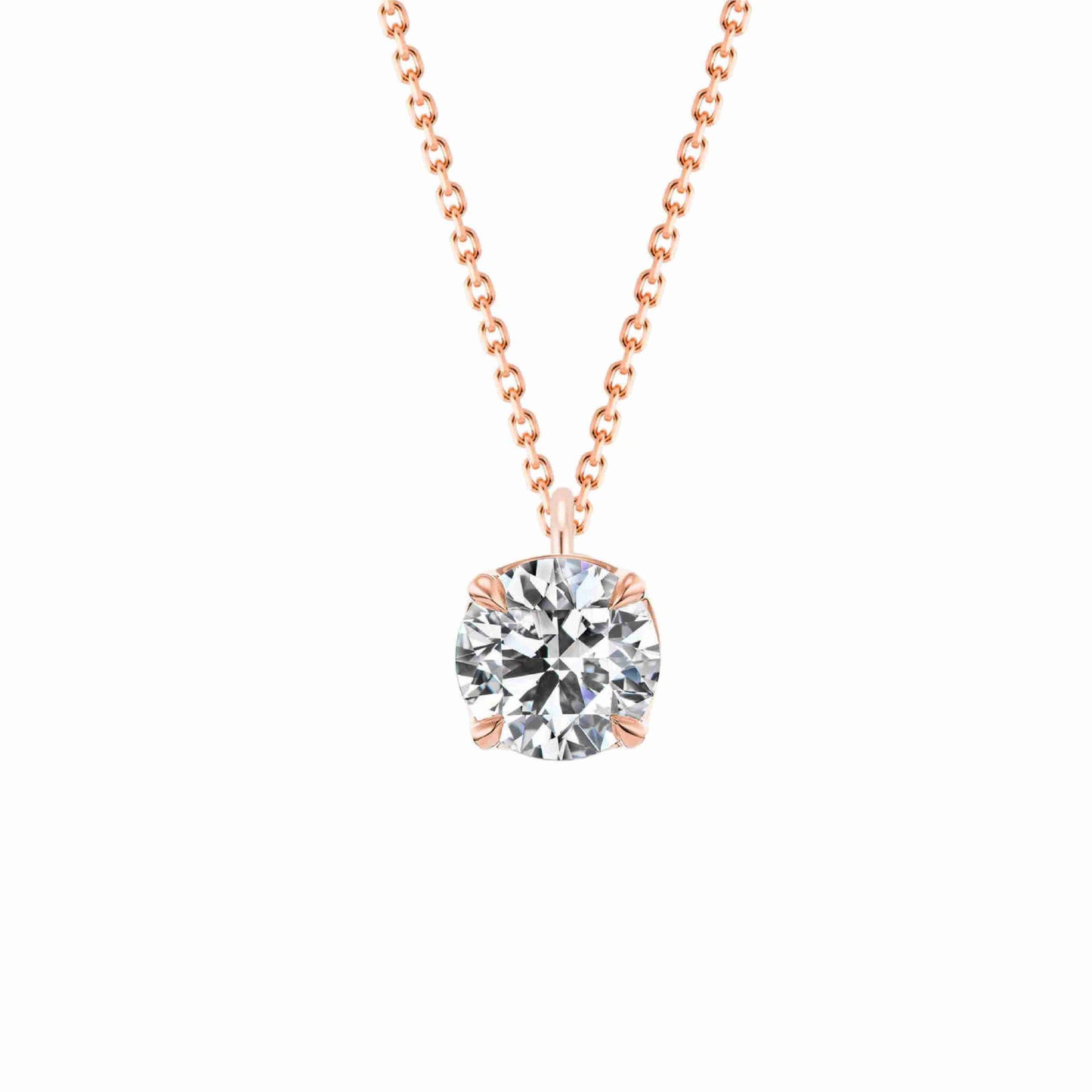 DIAMOND SOLITAIRE PENDANT WITH CROWN SETTING IN 18K ROSE GOLD