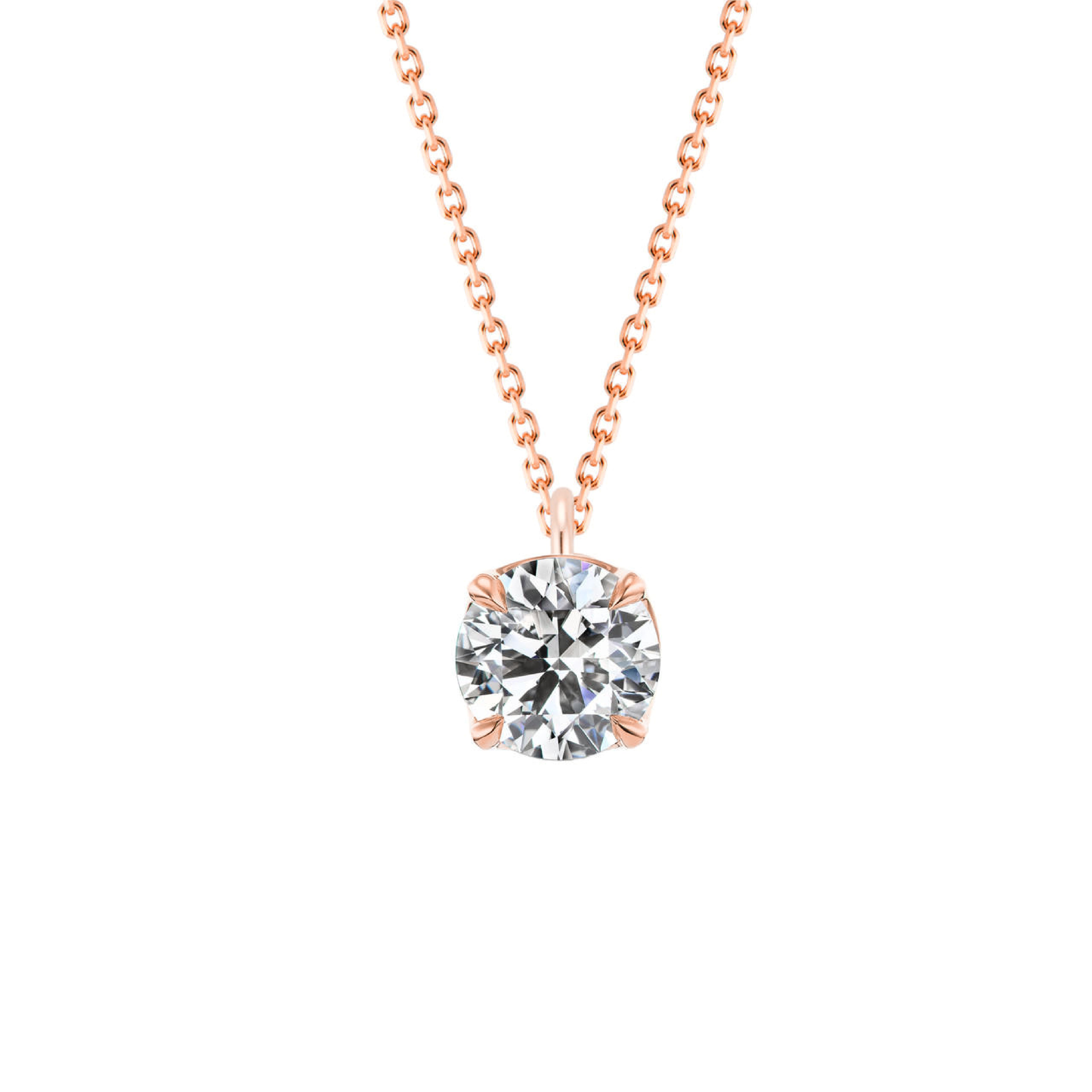 DIAMOND SOLITAIRE PENDANT WITH CROWN SETTING IN 18K ROSE GOLD