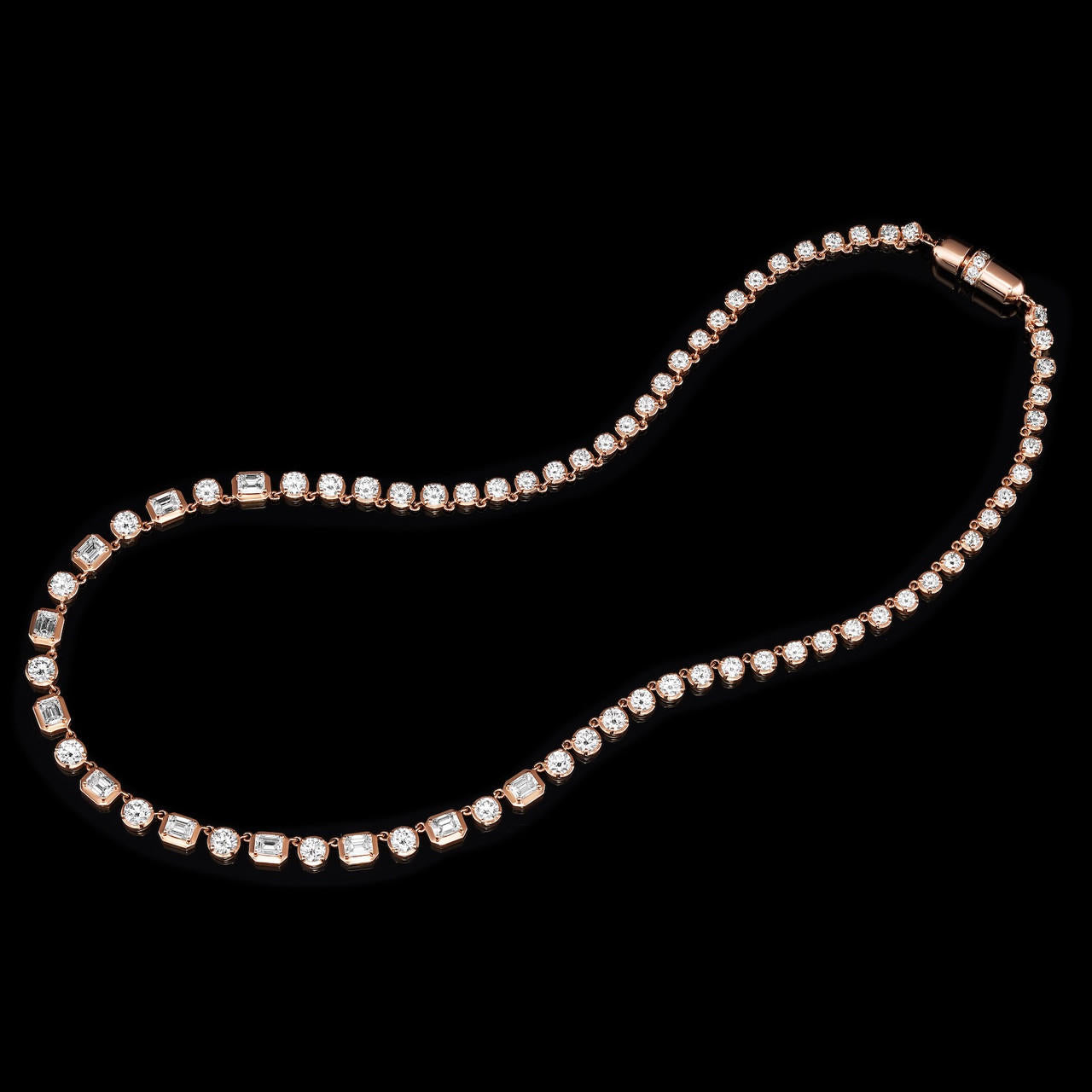mixed-cut-diamond-tennis-necklace-rose-gold