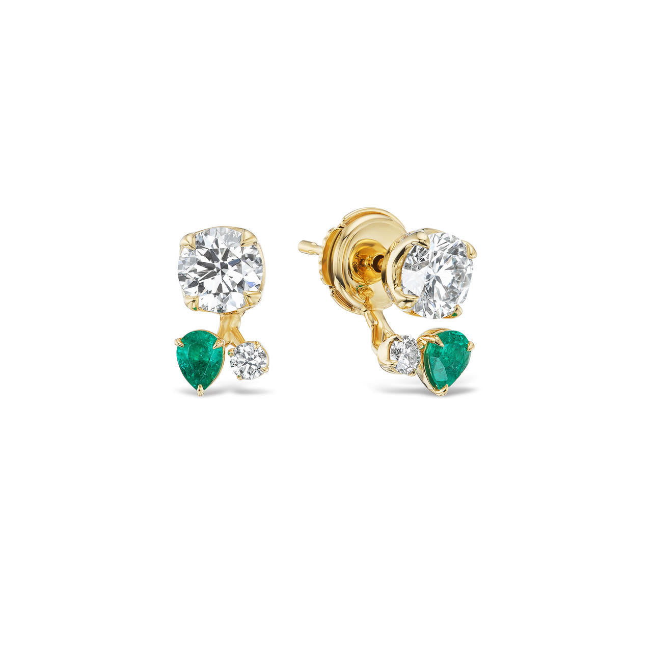 EMERALD AND DIAMOND FEATHER STUD EARRINGS