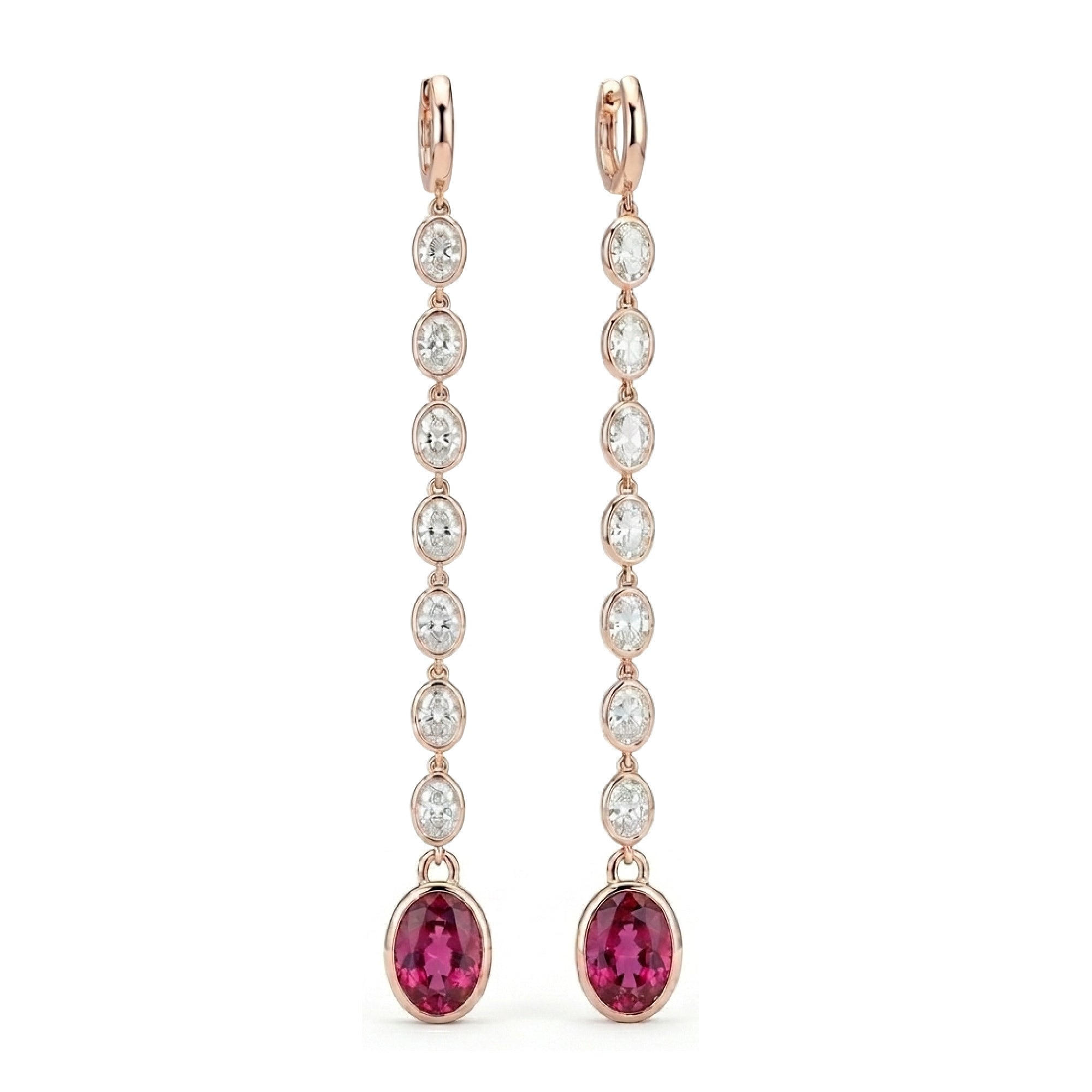 DIAMOND AND PINK TOURMALINE DROP EARRINGS