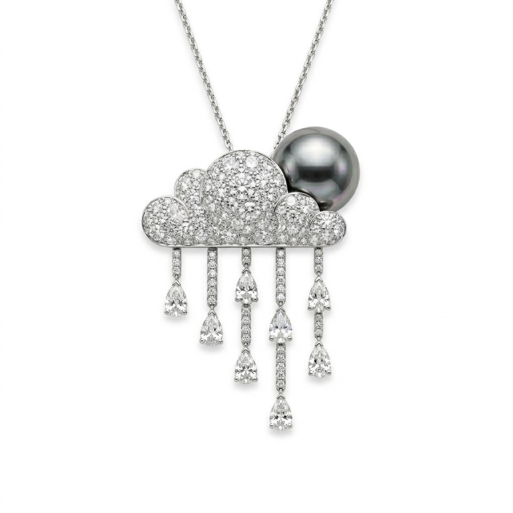 RAIN CLOUD PENDANT WITH BLACK PEARL MOON
