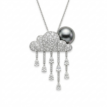 RAIN CLOUD PENDANT WITH BLACK PEARL MOON