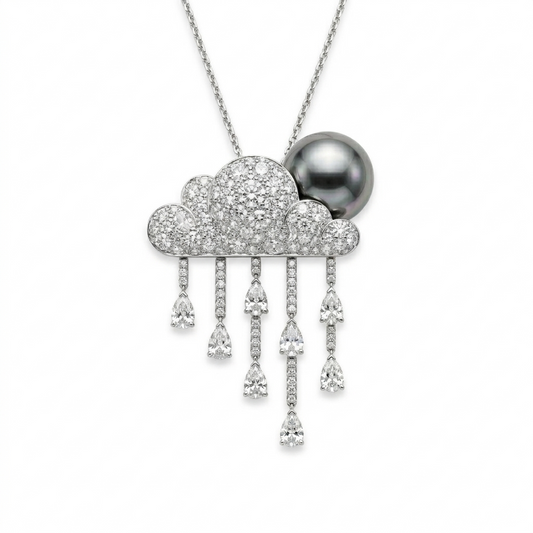 RAIN CLOUD PENDANT WITH BLACK PEARL MOON
