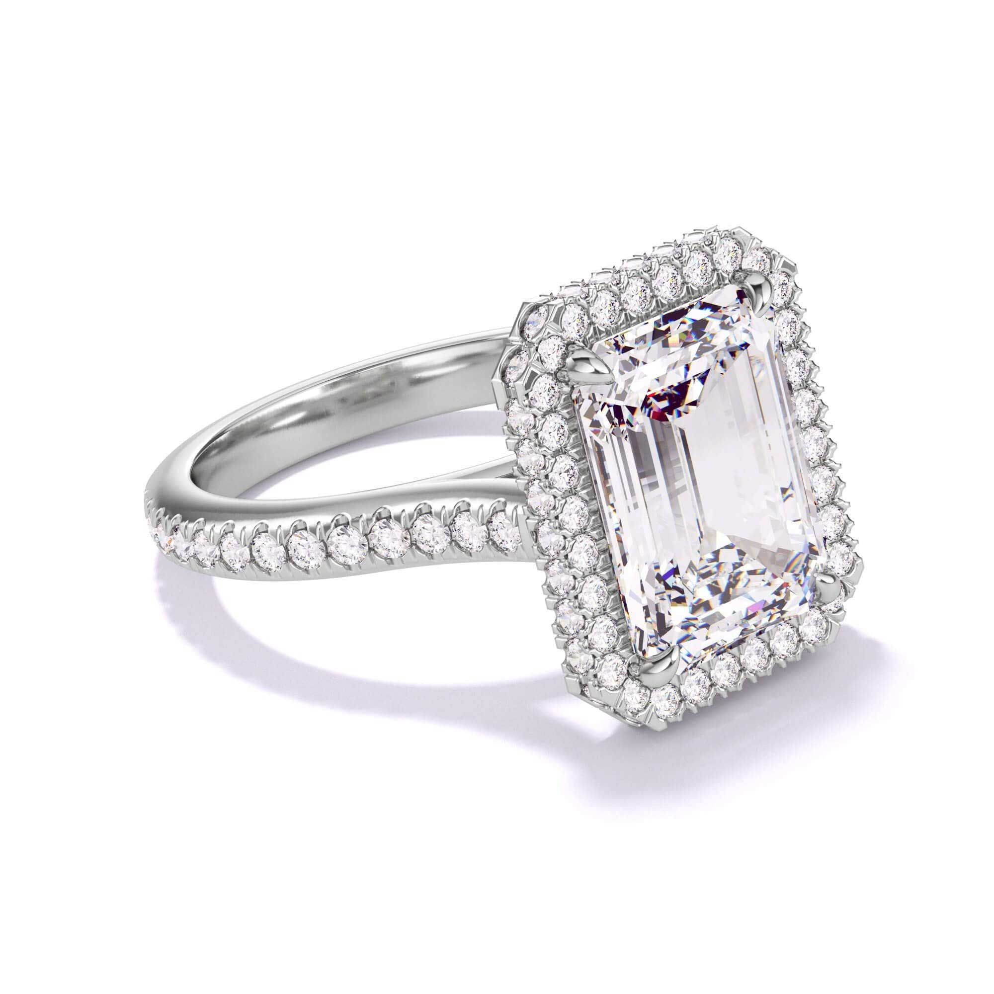 emerald cut diamond halo engagement ring