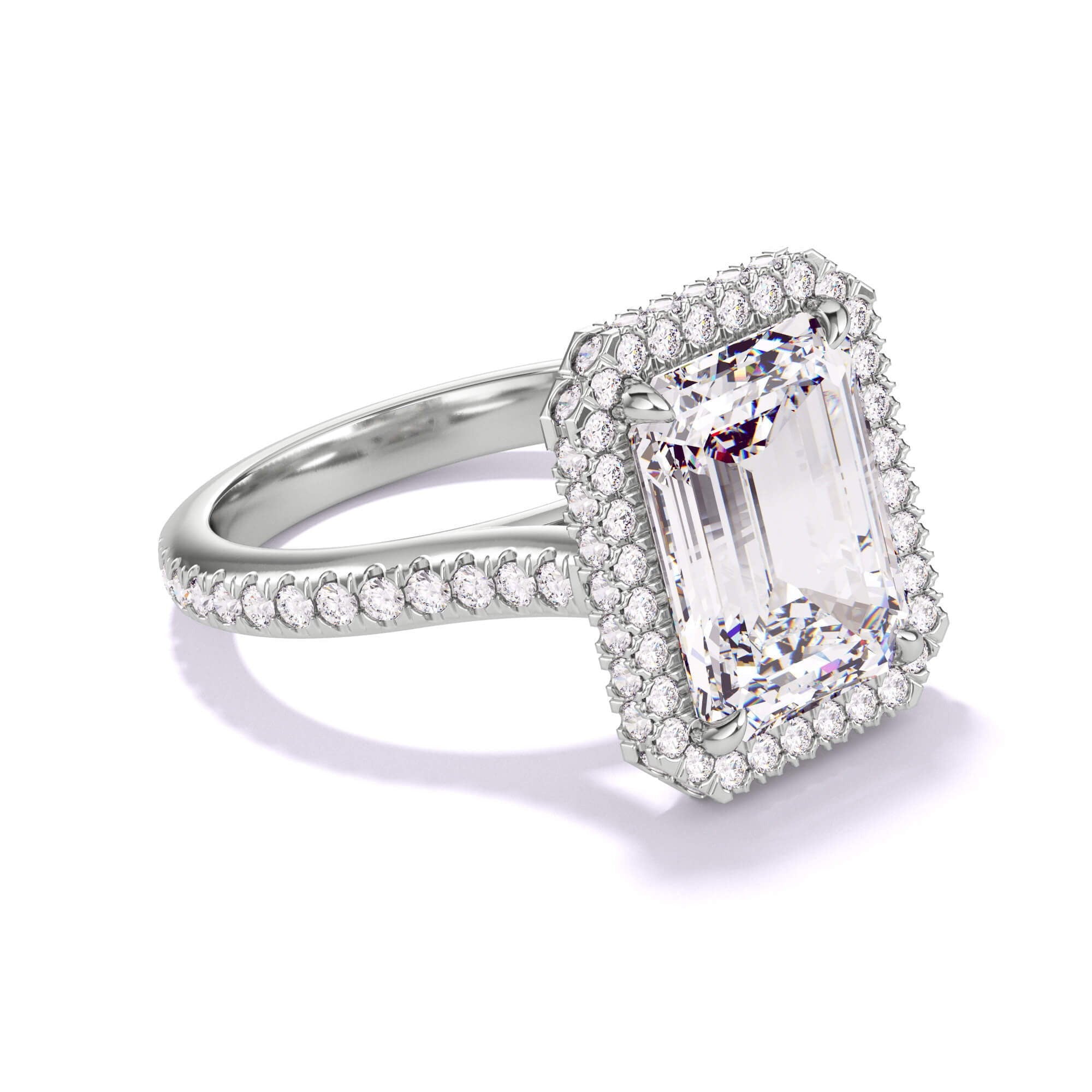 emerald cut diamond halo engagement ring