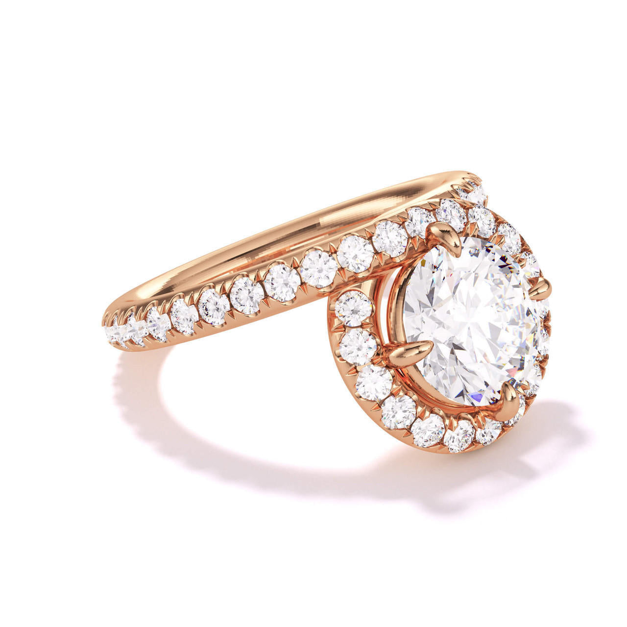 SLIM ENDLESS LOOP RING WITH PAVE DIAMOND ROW IN 18K ROSE GOLD