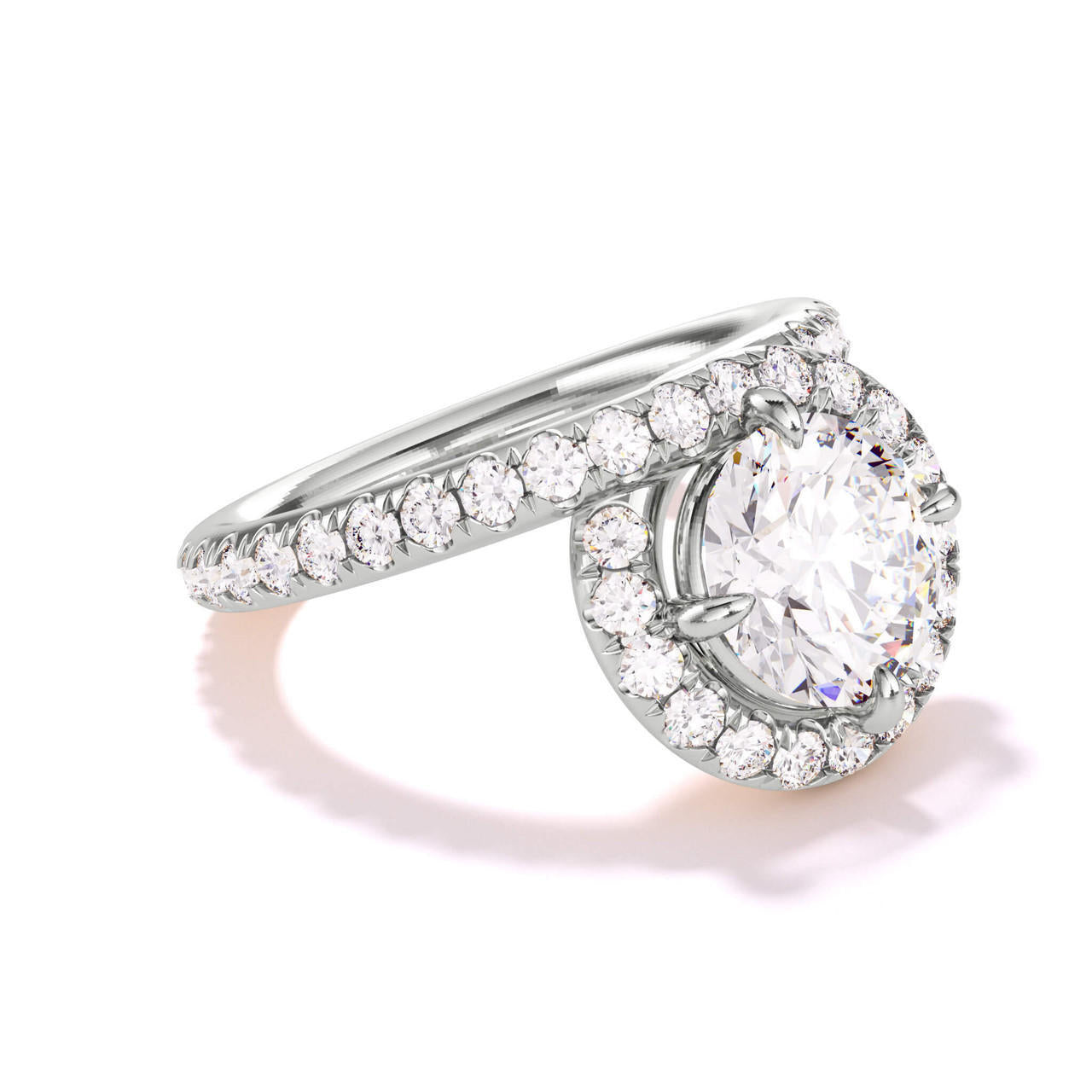 Slim endless loop ring with pave diamond row in platinum
