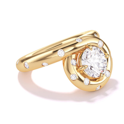 Endless loop confetti engagement ring in 18k yellow gold