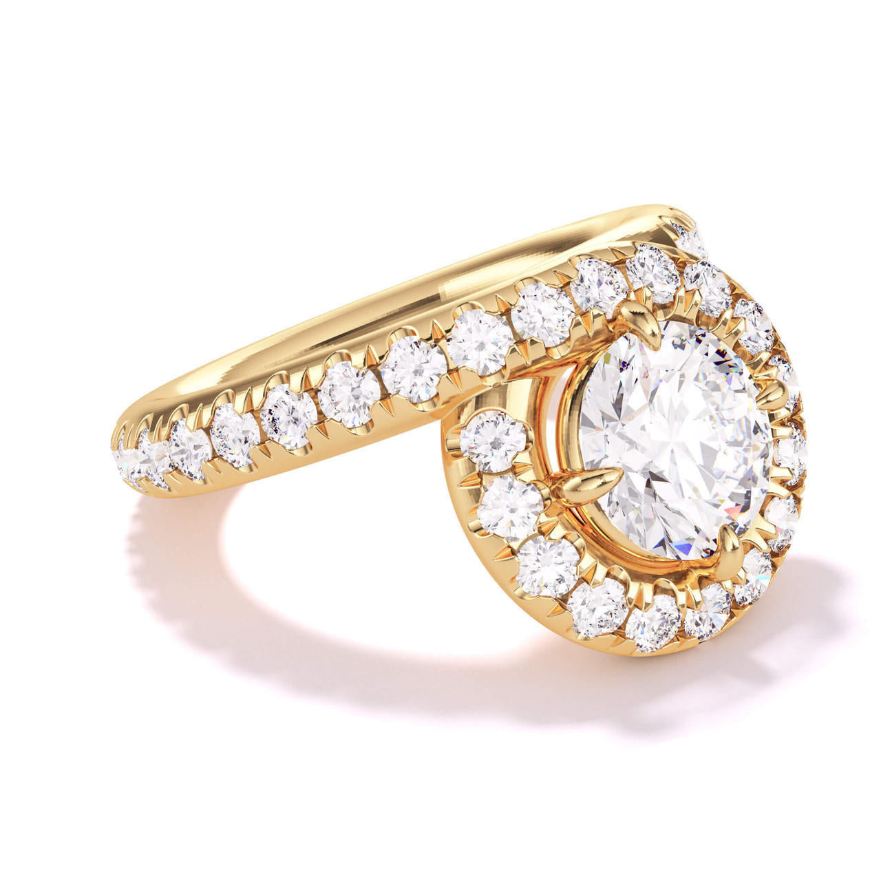 ENDLESS LOOP RING WITH PAVE DIAMOND ROW IN 18K YELLOW GOLD