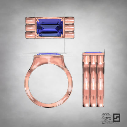 oath elongated emerald cut engagement ring in rose gold; east west emerald cut diamond engagement ring