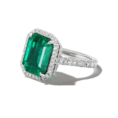 TIERED PAVÉ EMERALD CUT EMERALD RING