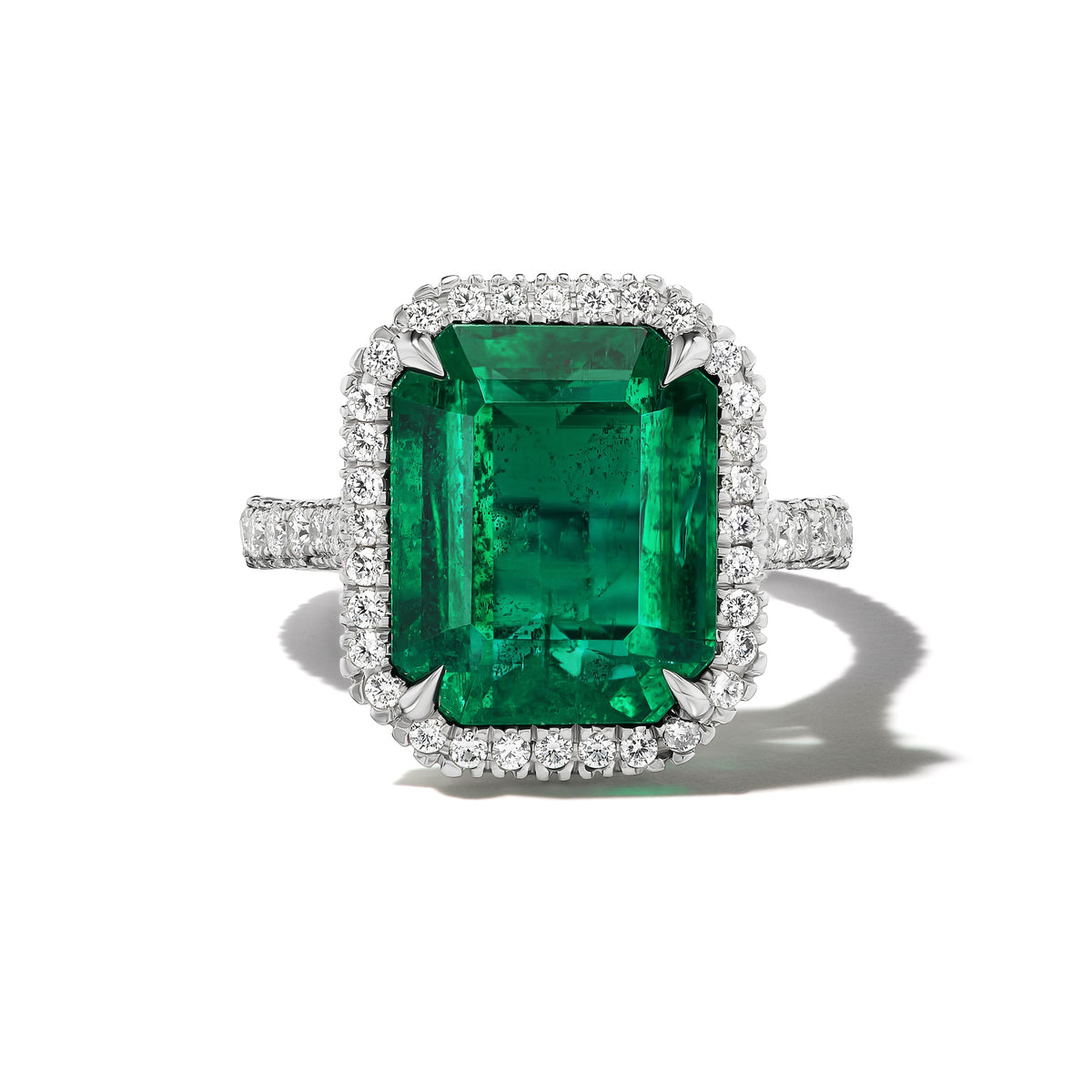 TIERED PAVÉ EMERALD CUT EMERALD RING
