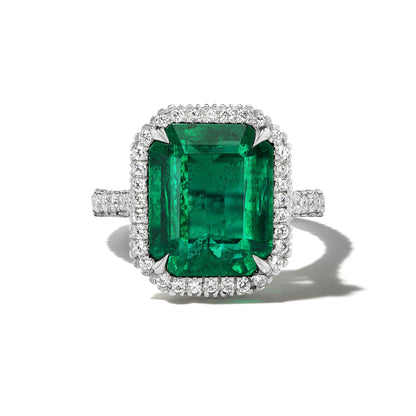 TIERED PAVÉ EMERALD CUT EMERALD RING
