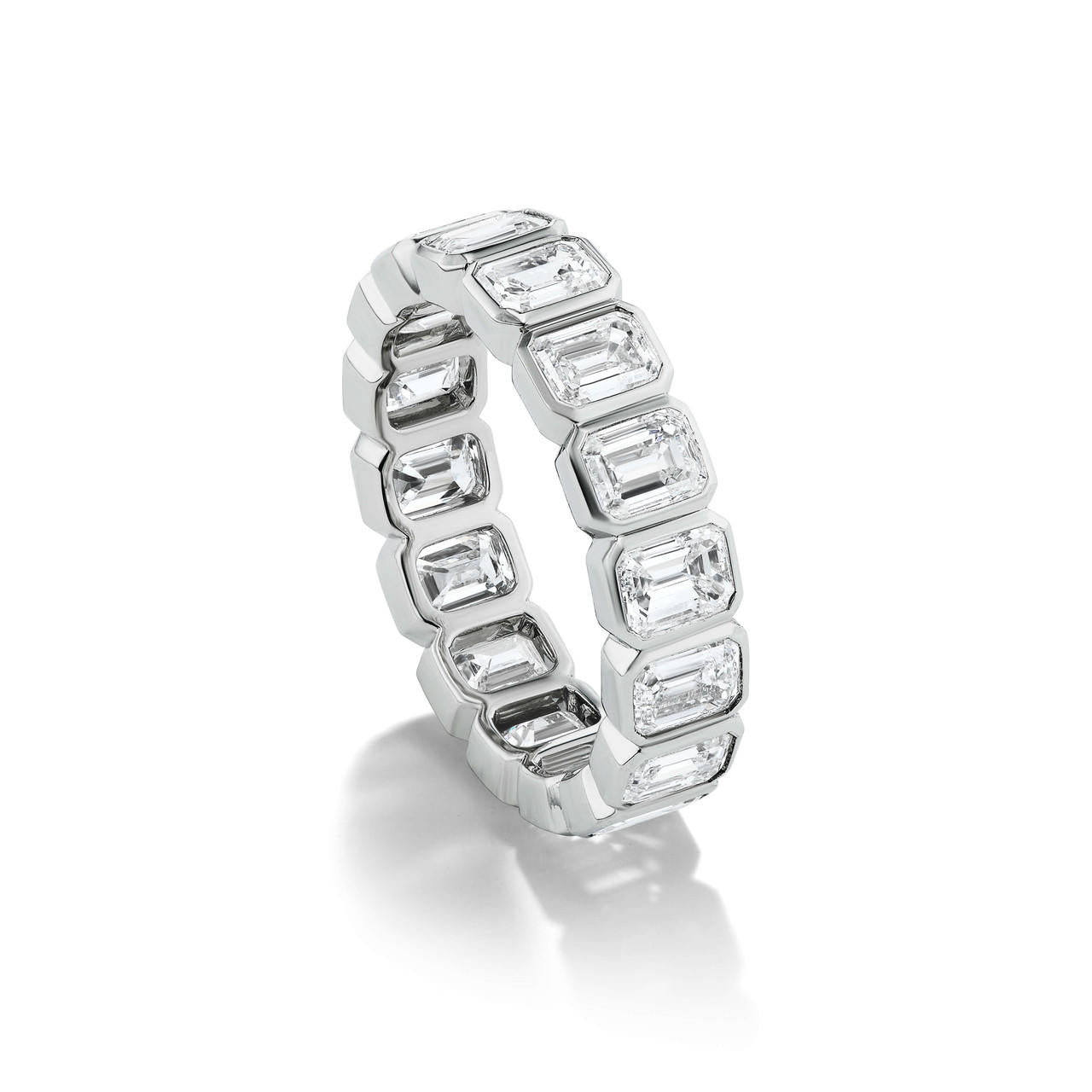 signature comfort fit bezel set emerald cut eternity band