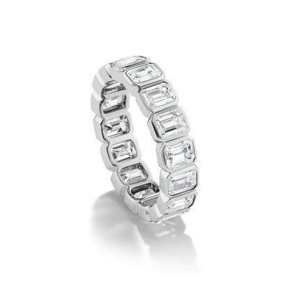 signature comfort fit bezel set emerald cut eternity band