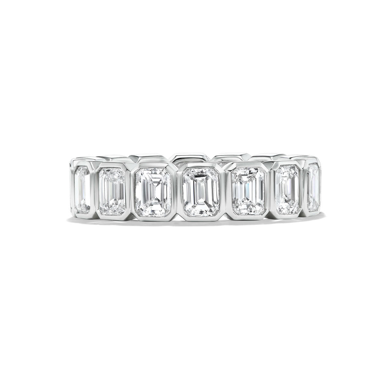 signature comfort fit bezel set emerald cut eternity band