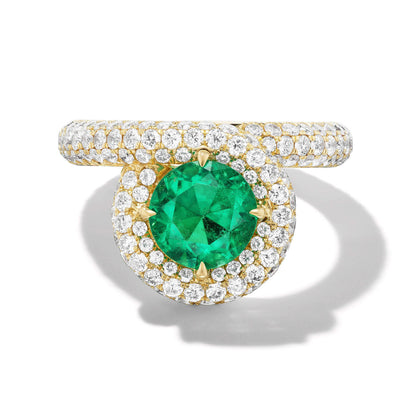 pave endless loop ring with emerald and diamond