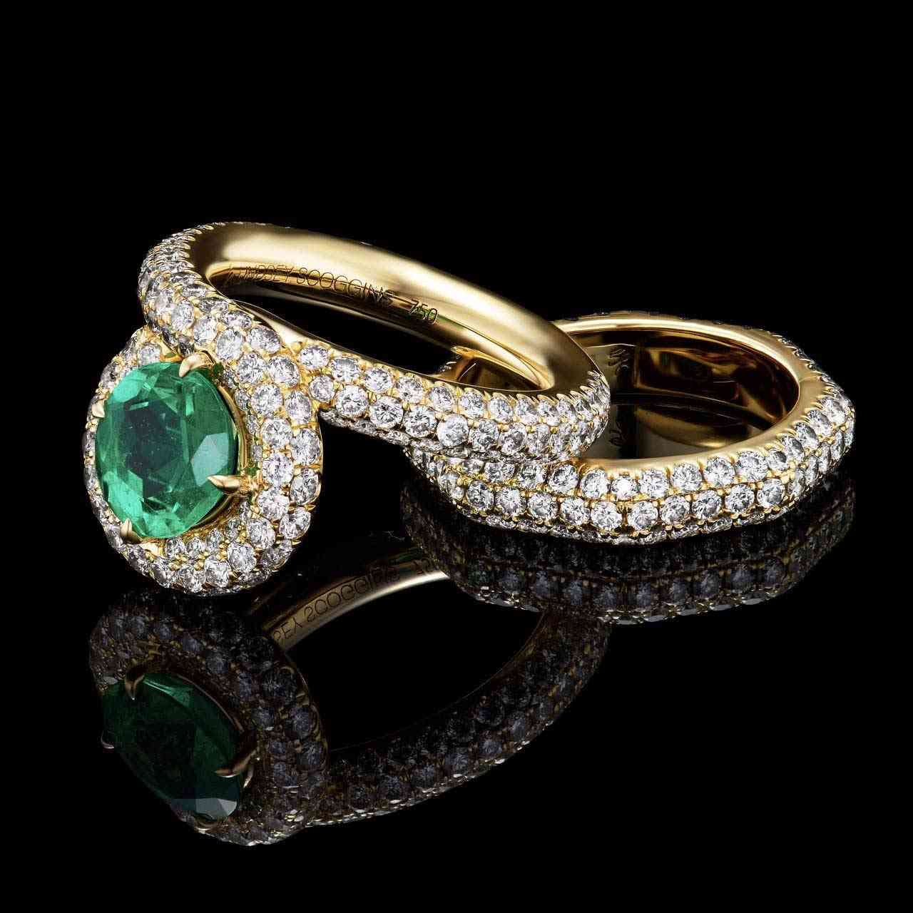 Pave endless loop ring with emerald and diamond