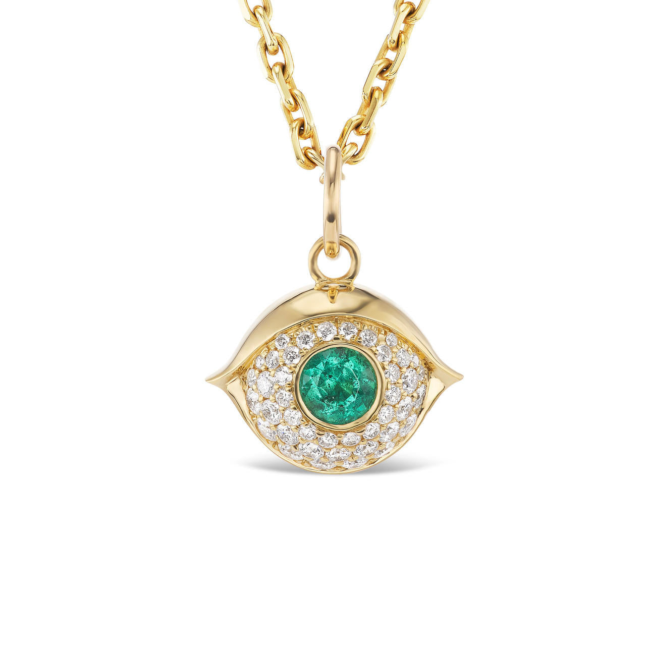 Gold, diamond and emerald evil eye necklace