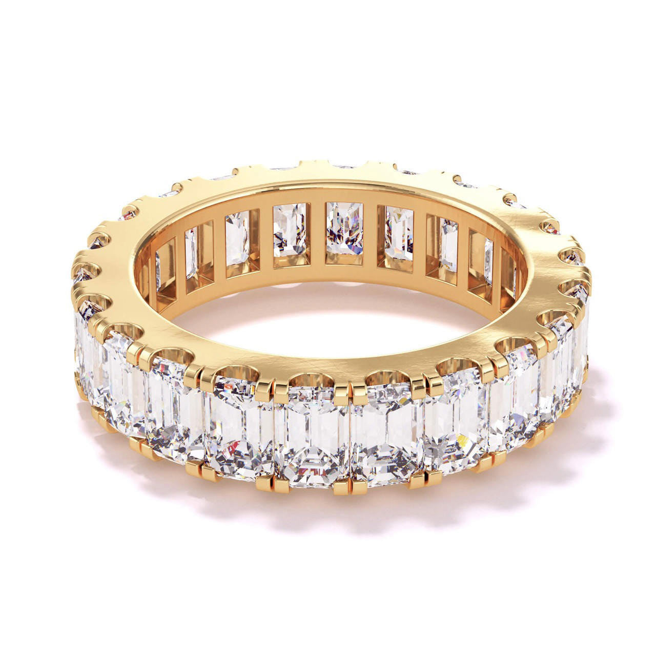 5 carat Emerald cut eternity band in yellow gold