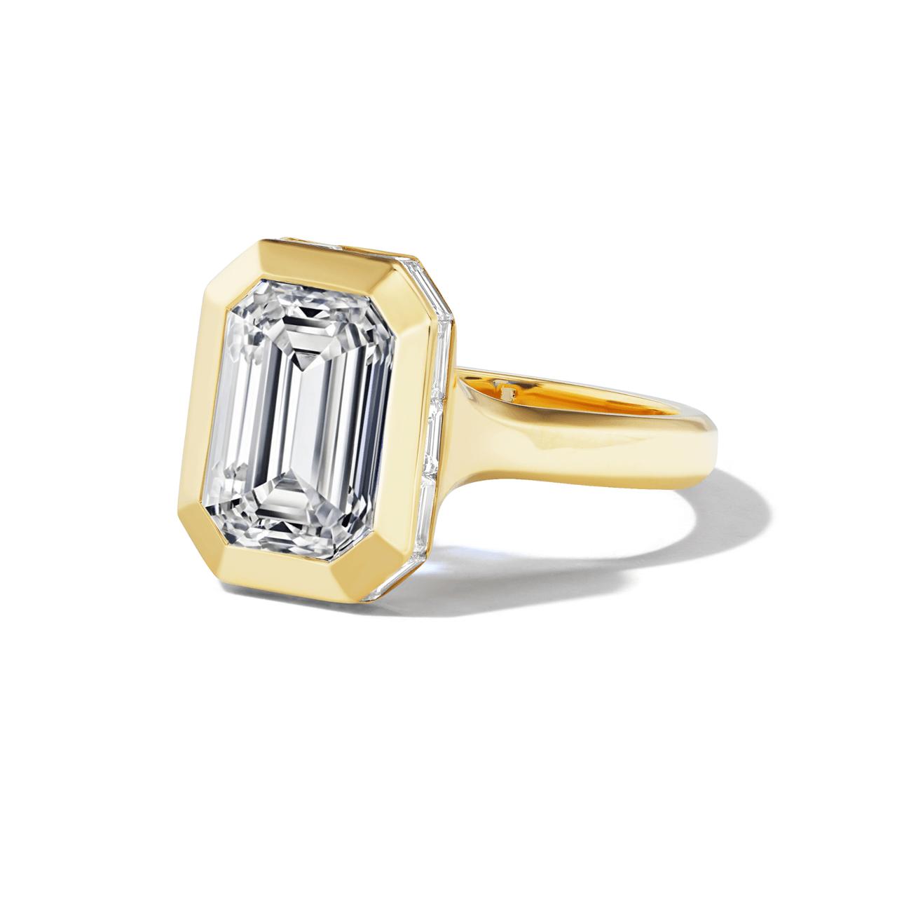 Shield-bezel-set-emerald-cut-diamond-engagement-ring