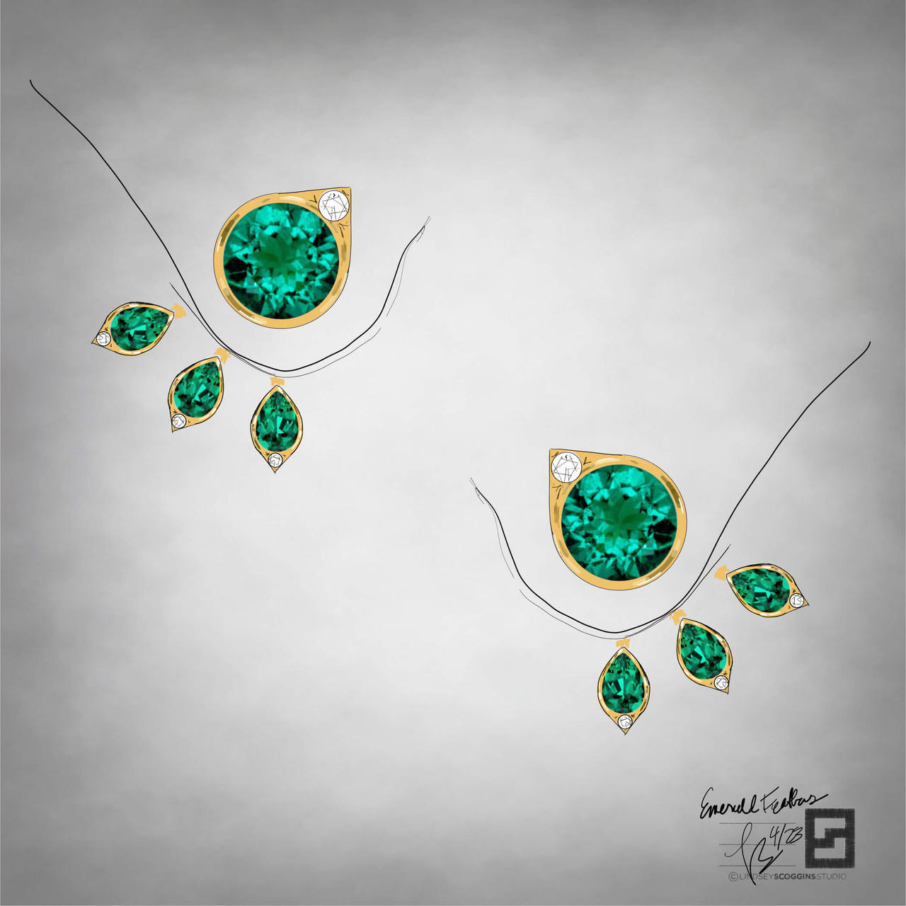 Emerald Feather Earrings