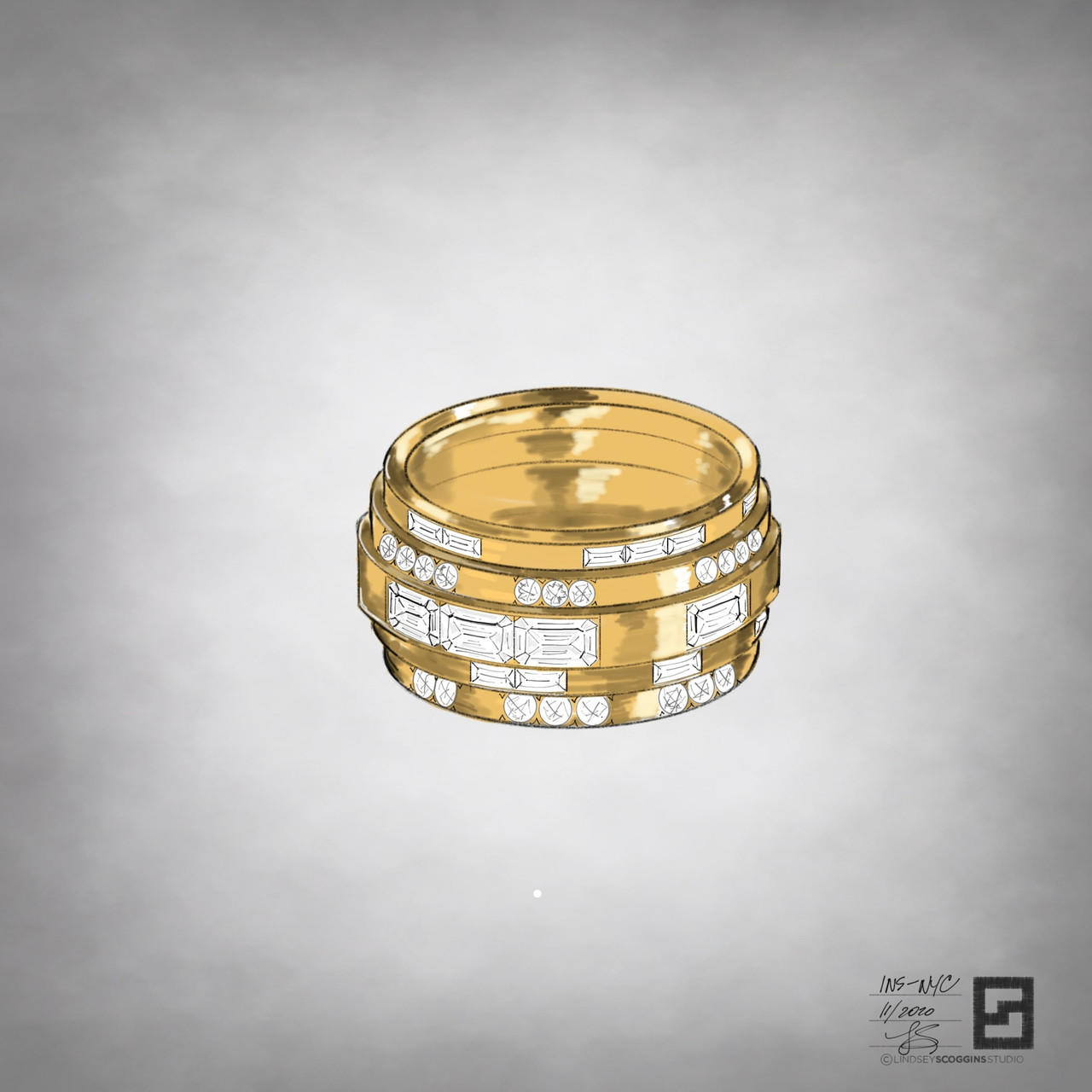 EMERALD CUT AND BAGUETTE DIAMOND ENERGY BAND