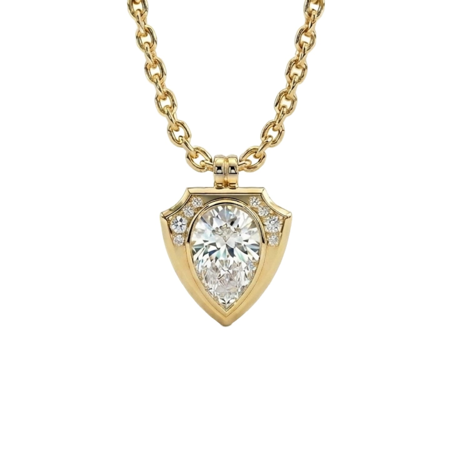 SHIELD PENDANT NECKLACE WITH PEAR SHAPED DIAMOND