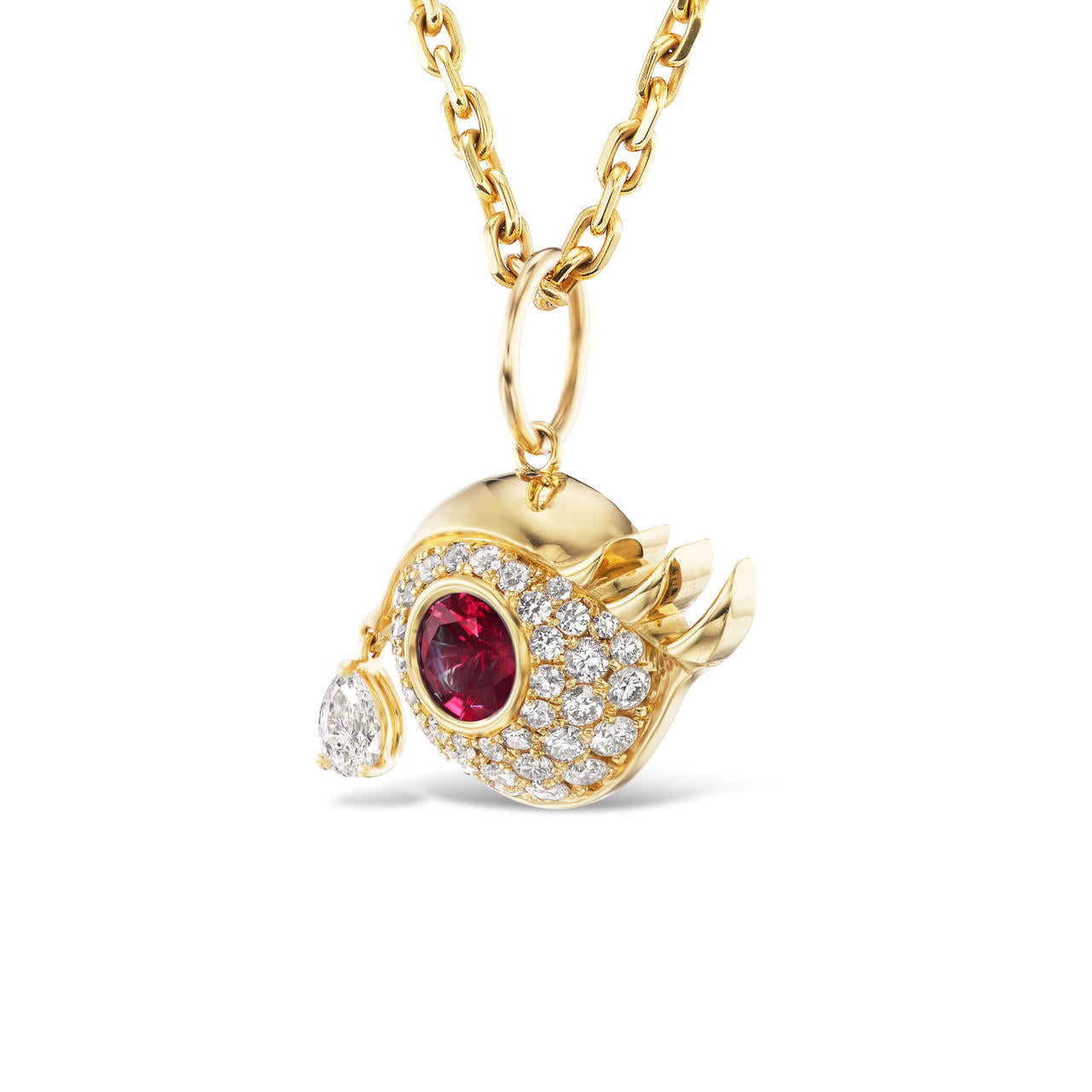 18k gold evil eye pendant with ruby eye