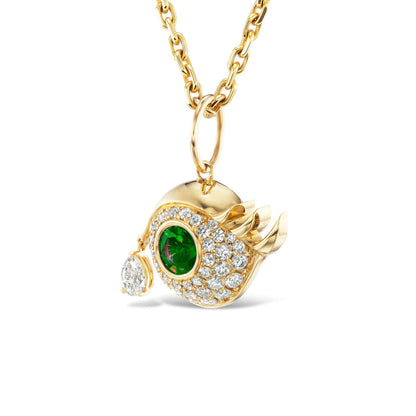 18k gold evil eye pendant with emerald eye